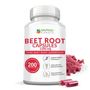 Beet Root 1200mg Capsules – 200 Count Beetroot Powder Supplement for Blood Pressure & Stamina Support