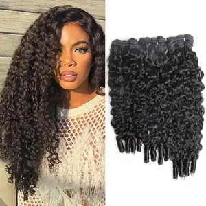 [Ashine] Burmese Curly Water Wave Bundles Human Hair 10A Brazilian Virgin Human Hair 14-30 Inches Bundles Double Weft Bundles Natural Black Color Wet and Wavy Glueless