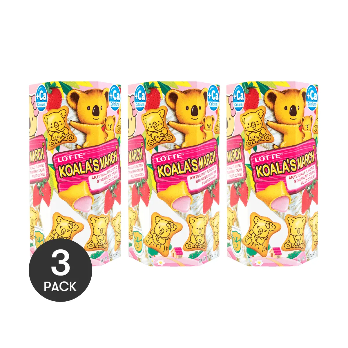 LOTTE Koala March Strawberry Cookies - 3 Pack | Japanese Snack | 41g Each