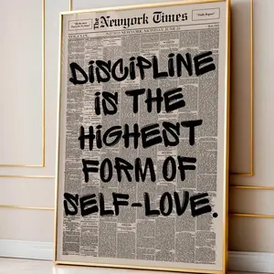 [UNFRAMED POSTER] Discipline Is The Highest Form Of Self Love Poster, Motivational Quote Wall Art, Newspaper Print, Mental Health Room Decor