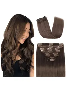 Clip in Hair Extensions Natural Human Hair Real Human Hair Clip ins Brazilian Remy Human Hair Extension for Women 8pcs Per Set with 18 Clips Double Weft #4 Chocolate Brown