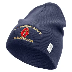 U.S. Marine Corps 2nd Marine Division Symbol Embroidered 8 Inch Solid Knit Short Beanie Made in USA