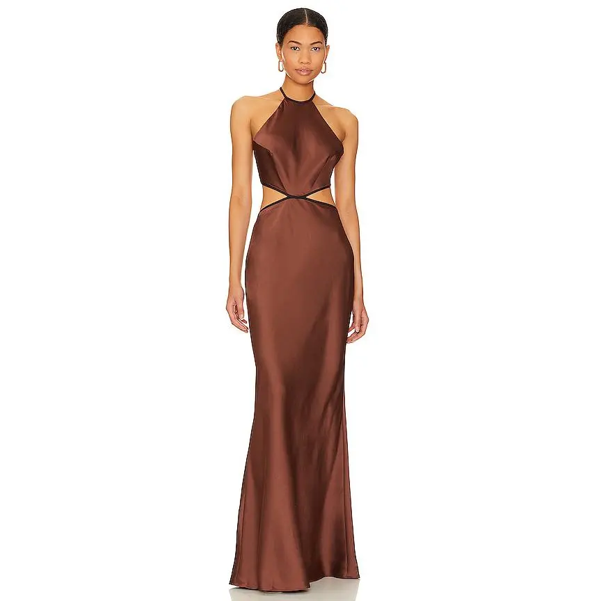 MISHA Edem Backless Maxi Dress in Chocolate