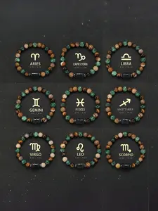 1pc Twelve Constellation Bracelet Natural Stone Tiger Eye Stone Picture Stone Beaded Bracelet Perfect Gift for Friends, Lovers And Classmates
