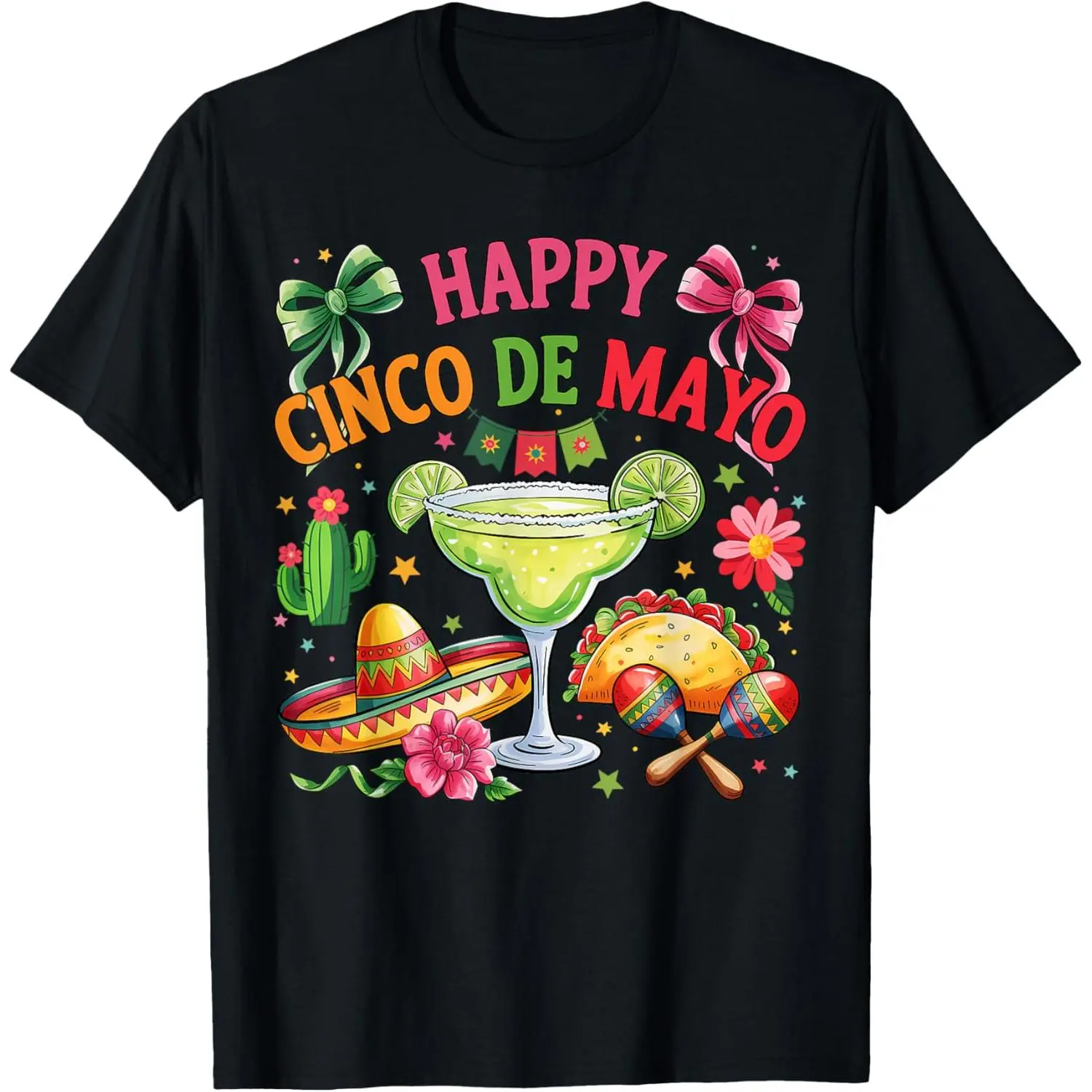 100% Cotton Unisex Short-Sleeve Casual T-Shirt with Happy Cinco de Mayo Fiesta Mexican Prints, Matching Bottoms