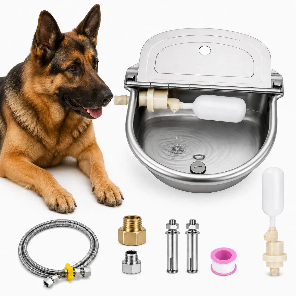 Automatic Livestock Water Bowl with Float Valve, Stainless Steel Waterer for Goats, Sheep, Cattle, Horses and Farm Animals sohochic