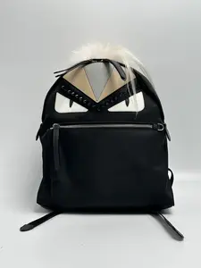 Pre-owned FENDI Nylon and Leather Backpacks Bag Bugs Monster Backpack Black FJ002FD