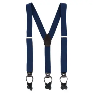 CTM Men's 1.375 Inch Wide Solid Color Y-Back Button-End Suspenders
