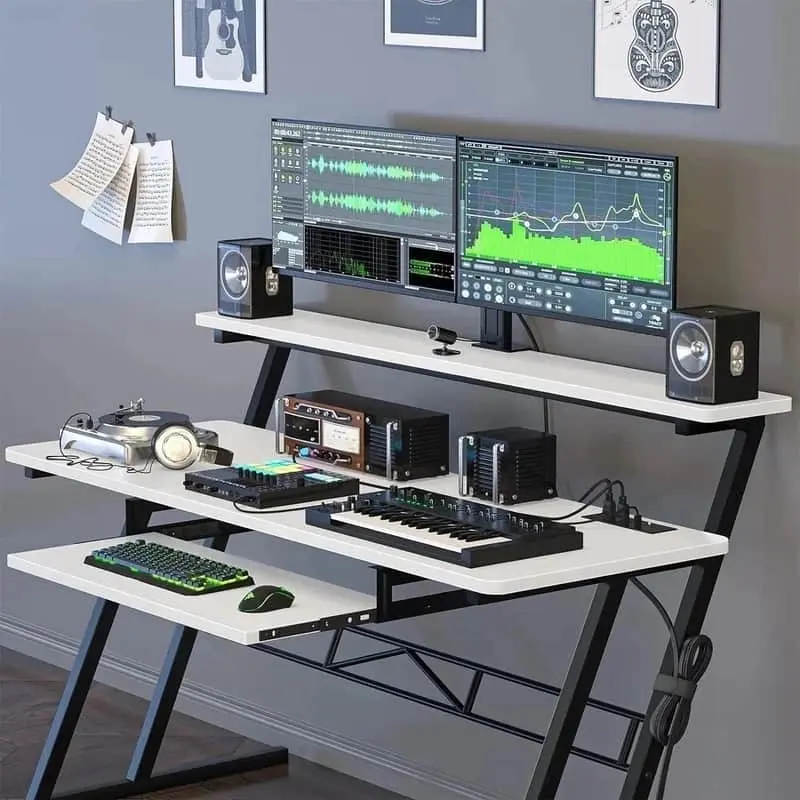 47" Music Production Desk with Power Outlets & USB | Home Studio Workstation for Producers, DJs & Recording Artists