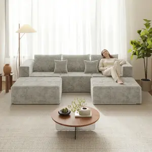 110 Inches of Pure Cloud | U-Shape Modular Sectional Sofa with Chaise Lounge, 5 Soft Pillows Included, Boneless Rabbit Velvet Corduroy, Extra Deep Seats - Fits Living Room or Bedroom couch