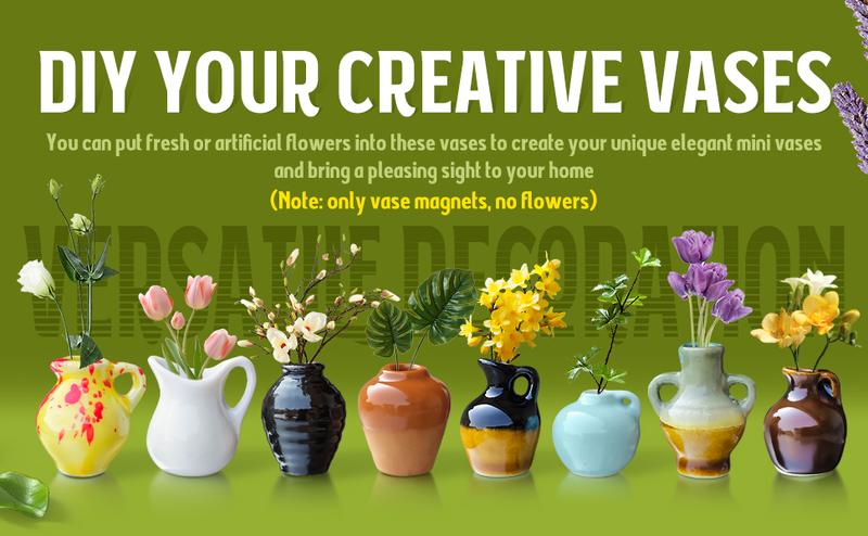 8 PCS Mini Vase Magnets, 3D Ceramic Flower Vase Fridge Magnets Cute Tiny Plant Vases for Refrigerator Accessories Kitchen Locker Office Decoration, Magnetic Vases Home Decorative Fridge Art