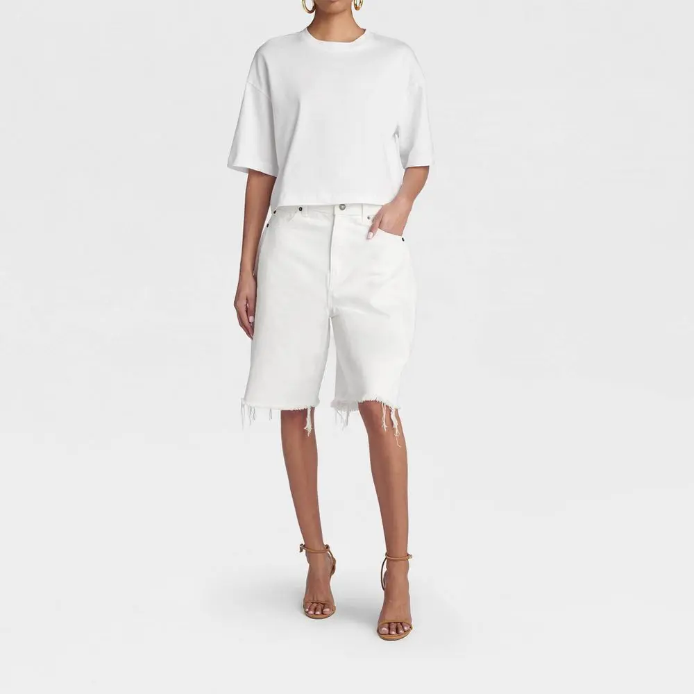 KBB by KAHLANA Women's Low-Rise Wide Leg 'The Rachel Shorts' - White Wash Denim 12