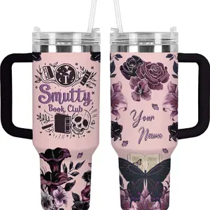 Personalized Smutty Book Club Tumbler, Gothic Floral Book Lover Cup, Dark Romance Reader Gift, Butterfly Skull Aesthetic Travel Mug, 40oz Stainless Steel Insulated Coffee Tumbler, Gift For Her