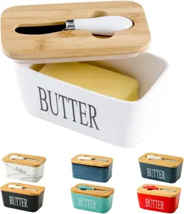 Porcelain Butter Dish with  Lid - Covered Butter Dish with Butter  for Countertop, Airtight Butter Container with Cover  for East West Coast Butter, White