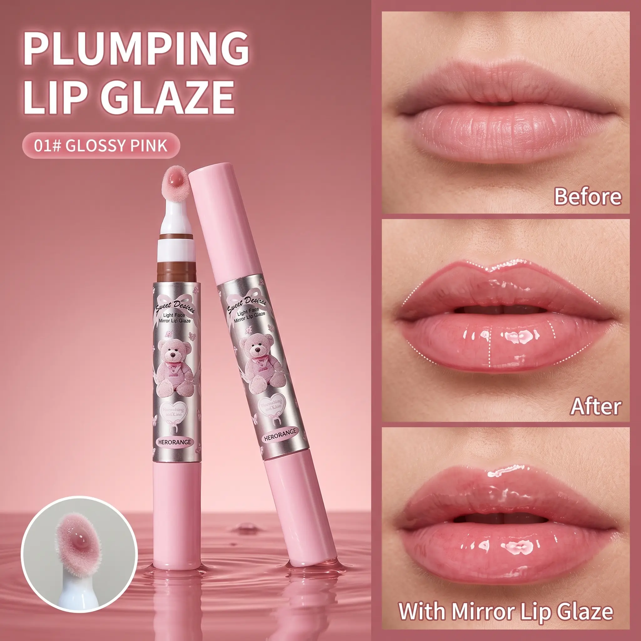 HERORANGE 7-Piece Mirror Lip Stain Set, Moisturizing Korean Lip Glaze Makeup, Long-Lasting & Smudge-Proof with Temperature Color-Changing Formula, Nude to Glitter Shades for All Skin Types, Lipgloss, Moisturizer, Cosmetic, Hydrating, Multi-Pack, Lipstick,