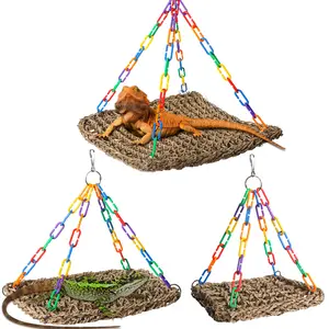 Reptile hammock, lizard basking platform hammock, aquatic plant woven hammock, straw lizard toy, birdcage parrot hammock