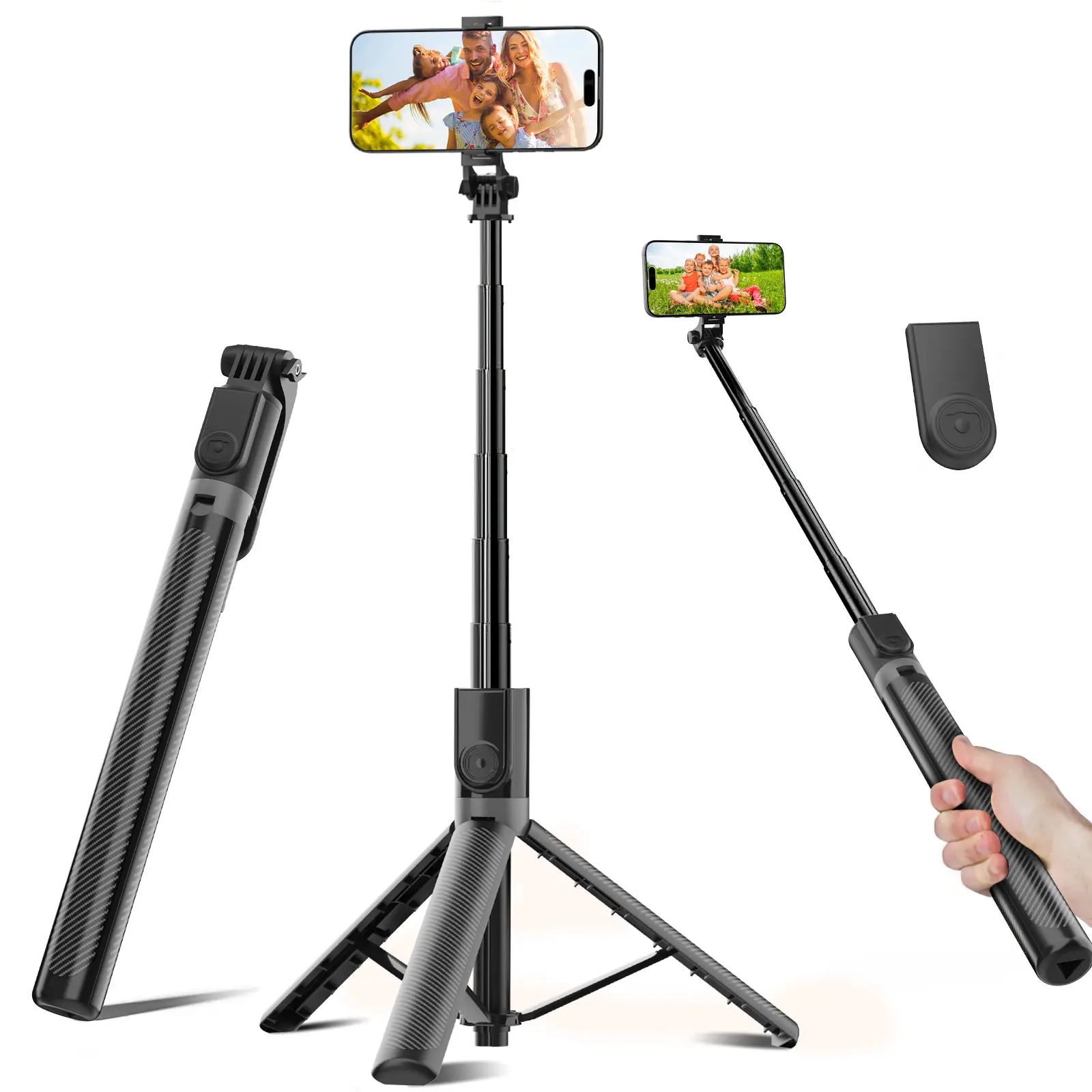 Selfie Stick Tripod with Remote, Phone Tripod Stand for iPhone & Android, Bluetooth Vlogging Tripod for Travel, Photos & Videos