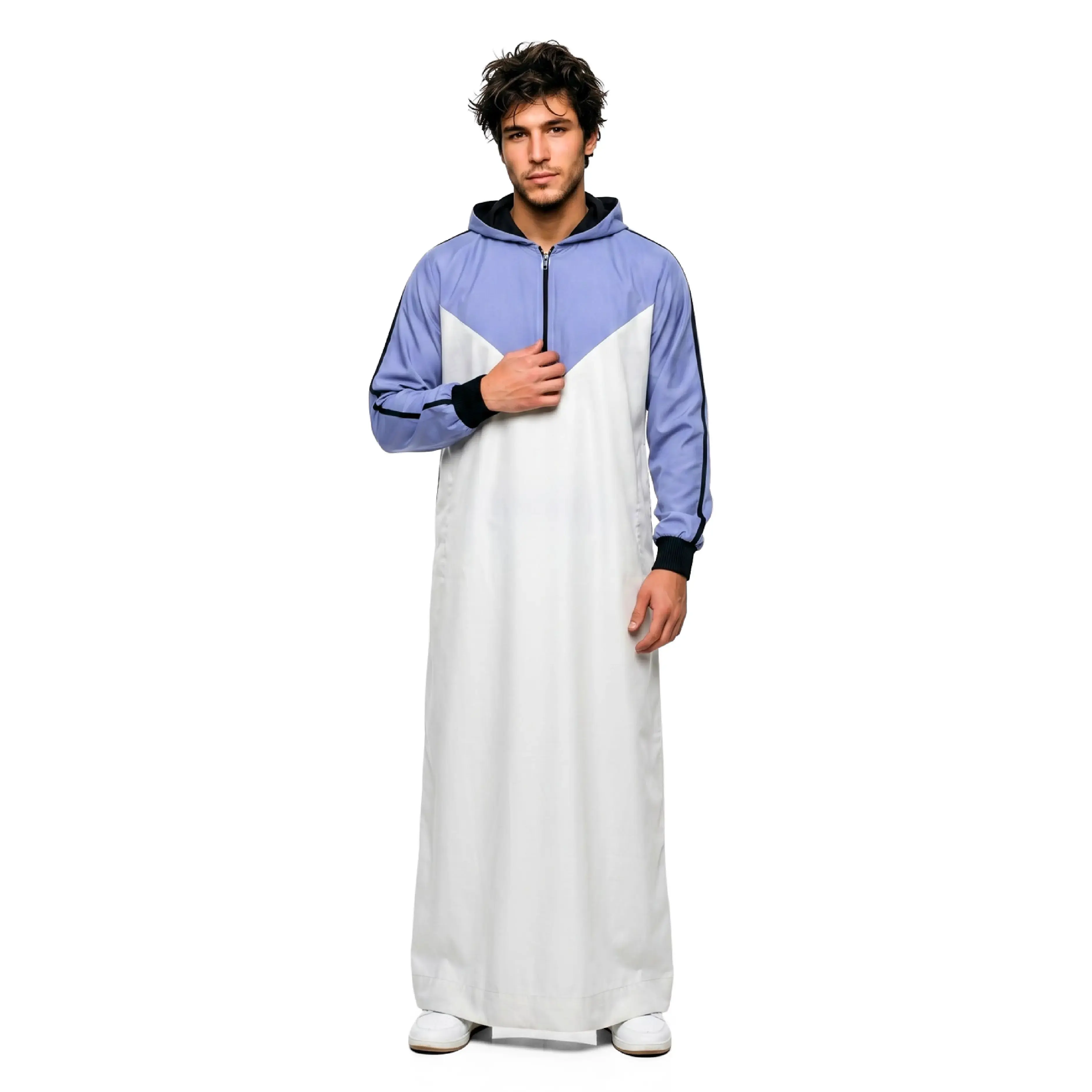Men’s Hoodie Thobe – White & Blue