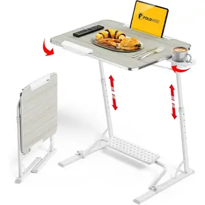 Upgraded Folding TV Tray Table - Extra Large and Sturdy Laptop Desk, Can Be Used on Sofa, Height and Angle Adjustable Table, Suitable for Dinner, Work, and TV - Includes Footstool, Cup Holder, iPad Stand, and Edge Bumpers