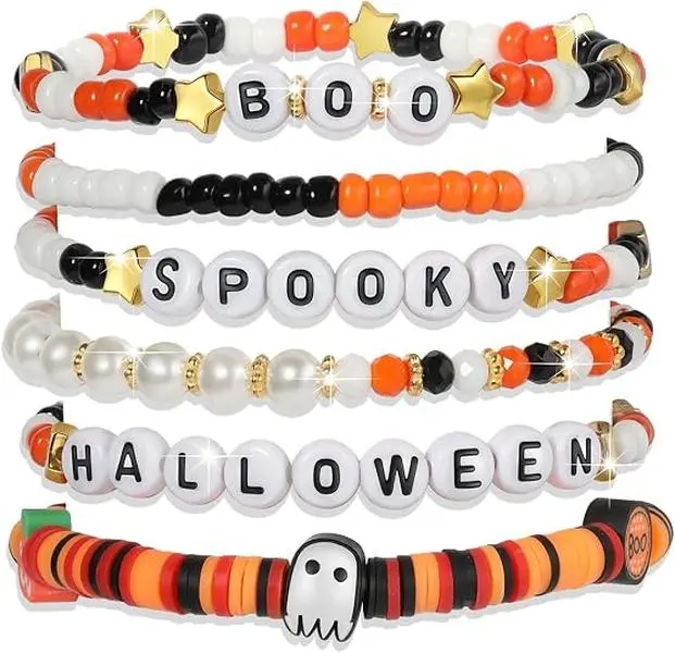Halloween Fall Gift Friendship Bracelets for Teen Girls & Women, Colorful Beaded Stretch Bracelets, Stackable Preppy Jewelry Set, Cute Friendship Gift for 4th of July, Halloween & Christmas
