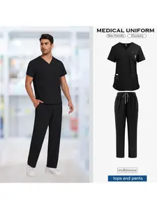 Men Scrubs Set Casual Thin Quick Dry Straight Leg Pants With Pockets Simple Doctor Nurse Workwear Uniforms Menswear
