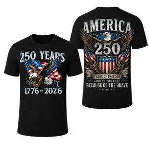 America 250th Anniversary 1776-2026 Double-Sided Print T Shirt, Independence Day Patriotic Eagle USA Flag Graphic Tee, 100% Cotton Unisex Crew Neck Short Sleeve Shirt for Men Women, S-3XL