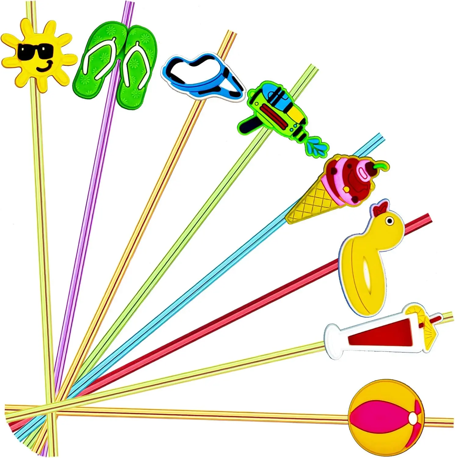 Halloween Fall Gift 24 Pieces Beach Theme Reusable Plastic Drink Cocktail Straws Beach Ball Pool Summer Birthday Party Favor Decorations With 2 Cleaning Brushes 6 Color Straws