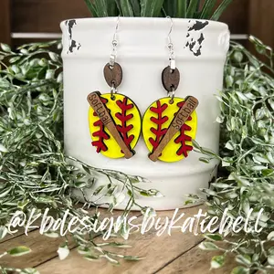Softball Earrings, Wooden Earrings, Softball Accessories, Softball Mom