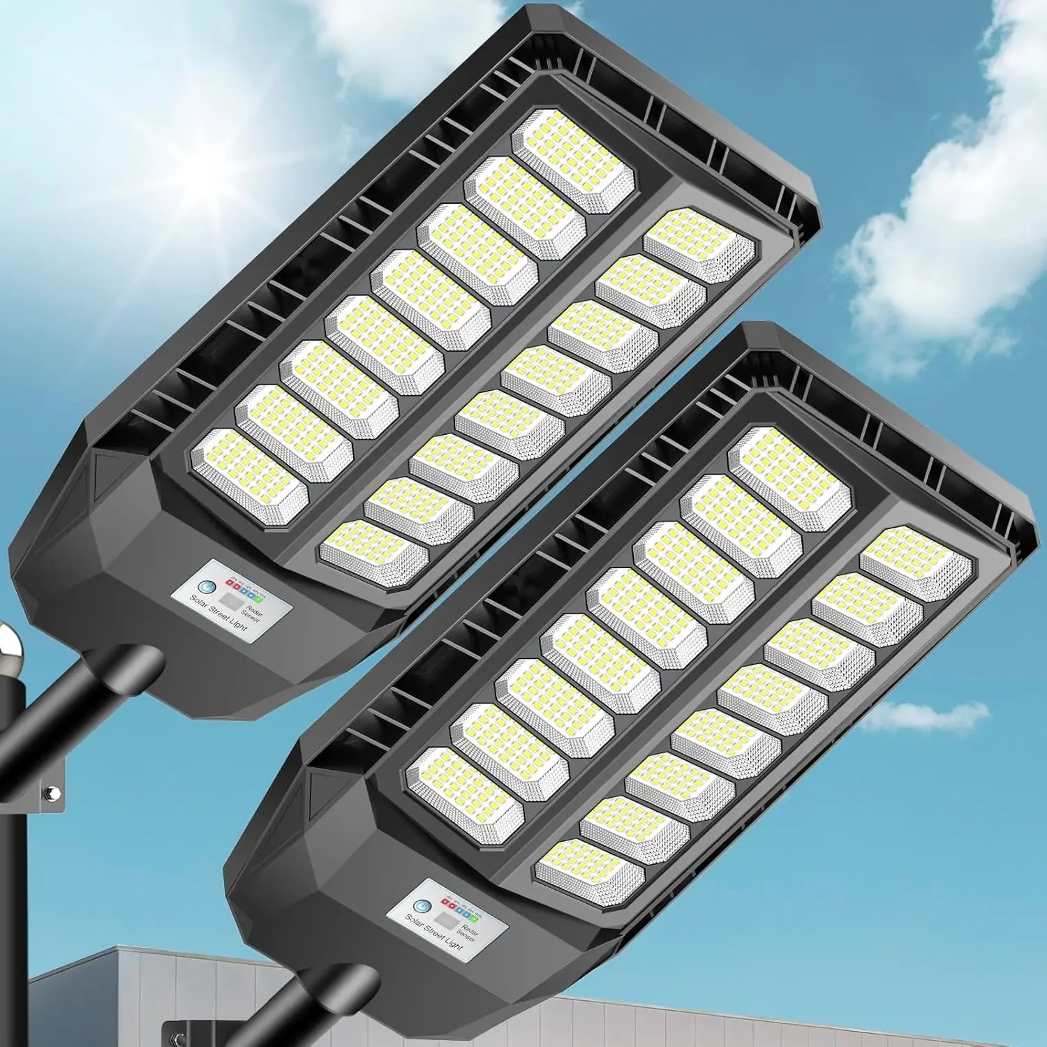 Solar Street Lights Outdoor, Solar Lights Outdoor Waterproof with Motion Sensor and Remote Control, Parking Lot Light Dusk to Dawn Security Flood Light for Yard, Garden