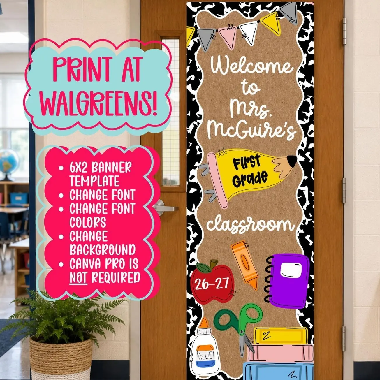 Welcome Classroom Door Banner  Editable Back to School Decor