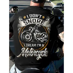 Men's Motorcycle Graphic T-Shirt - Funny Biker Saying "I DON'T SNORE I DREAM - MOTORCYCLE" - Black Tee with Golden & White Accents - Breathable Summer Shirt for Motorcycle Enthusiasts & Casual Outfits
