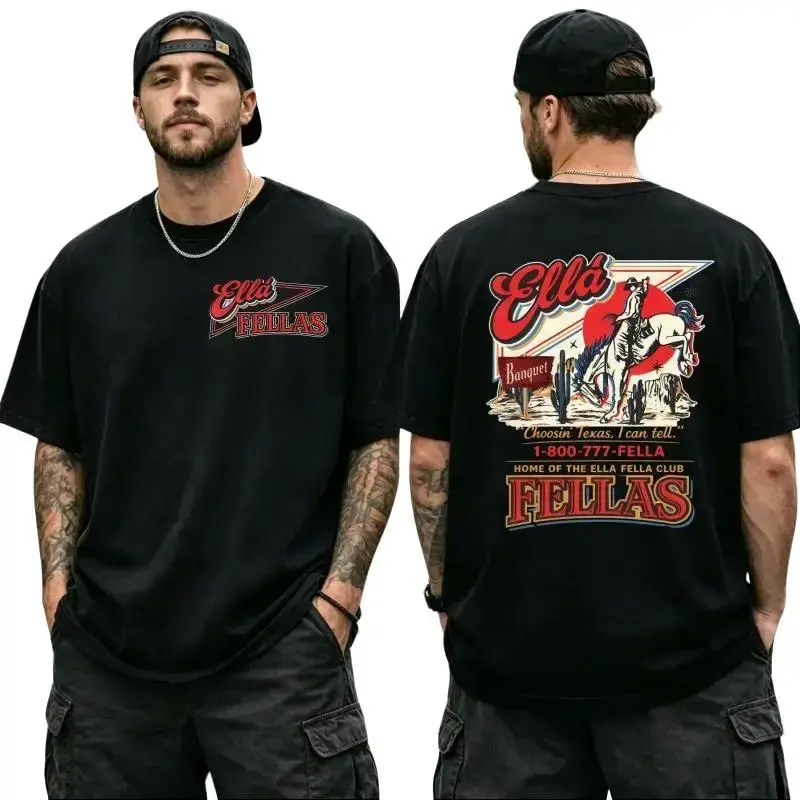 Men's Retro Western Cowboy Casual Short-Sleeve T-Shirt - Ellas Fellas Club Tops, Menswear for Country Concerts (shortsleeve style), Printed, Round Neck