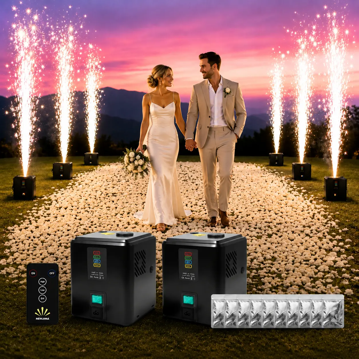 2-Pack 650W Cold Spark Machine with 3-5m Spark Effect, DMX Remote Control Support, Lightweight Compact Design, 20-Second Overheat Protection, 10 Packs 50g Consumables for Weddings, Concerts