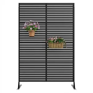 72x47 in Metal Privacy Screen Panel with Stand, Freestanding Outdoor Decorative Divider for Patio & Garden
