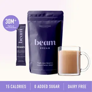 Beam Dream Viral Nighttime Hot Cocoa, 10 servings/bag, Cinnamon Cocoa, Brownie Batter, or Sea Salt Caramel, 30M+ Nights of Improved Sleep with Melatonin, L-Theanine, & Magnesium, No Added Sugar
