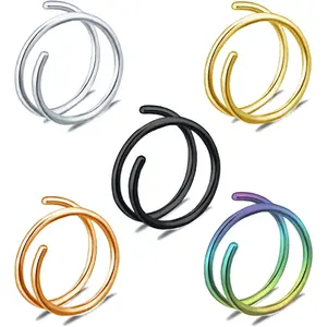 18G & 20G Double Nose Ring for Single Piercing - Stainless Steel Left & Right Spiral Hoops