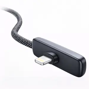 90° Right Angle Lightning Cable, Fast Charging Braided Cord for iPhone 5/6/7/8/X/11/11 Pro Max, No Hand Blocking Gaming Charger Cable, Durable L-Shaped iPhone Charging Cord