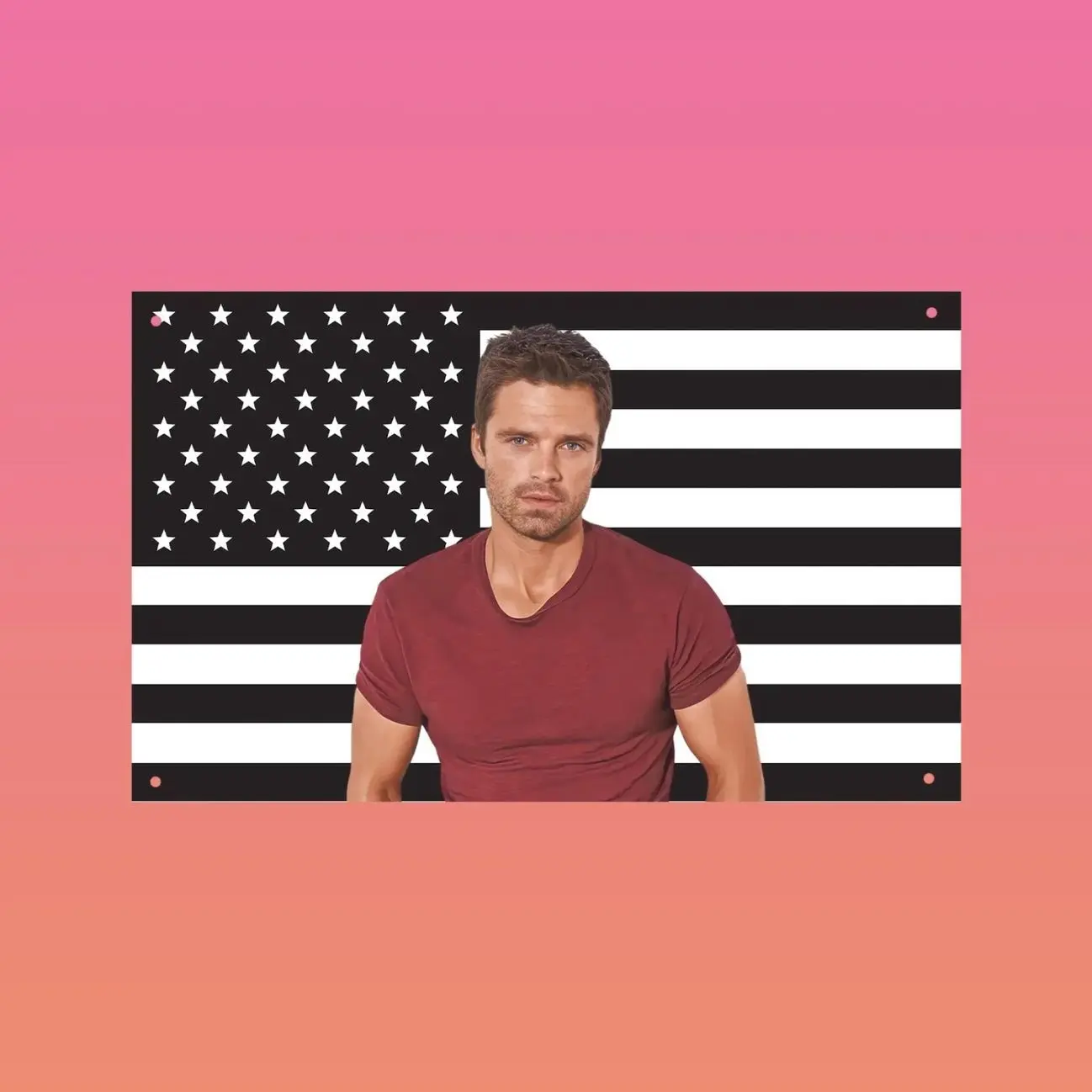 Bucky Barnes Black USA Flag - Winter Soldier Marvel Tapestry, Sebastian Stan Wall Decor, Superhero Fan Room Banner