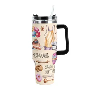 Baking Is My Love Language 40oz Insulated Tumbler, Baking Queen Themed Stainless Steel Travel Mug With Handle, Lid & Straw for Bakers