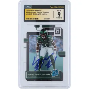 Ahmad Gardner New York Jets Autographed 2022 Panini Donruss Optic #228 CGC Fanatics Witnessed Authenticated 9/10 Rookie Card - Fanatics Authentic Certified