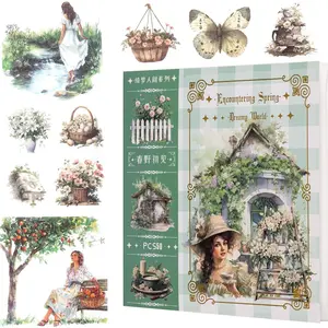 Garden Journal Stickers, 50 Sheets Washi Junk Journaling Sticker Book, Scrapbook Supplies, Watercolor Scrapbooking for Adults, Green Decorative Ephemera Arts Craft