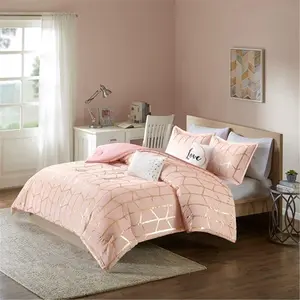 Intelligent Design ID10-1246 Raina Typography Metallic Embroidery Comforter Set - Blush Pink, Twin-Twin XL Size