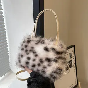 Luxe Fuzzy Leopard Print Handbag – Small Women's Plush Bag for Fall & Winter, Unique Shoulder & Crossbody Bag
