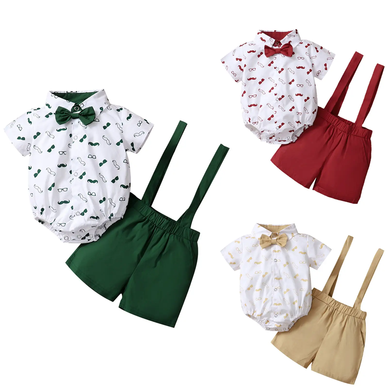 Summer Outfit Infant Baby Boy Gentleman Short Sleeve Romper Dress Shirt Suspender Shorts Overalls 2Pcs Suit Clothes Set #Springtok