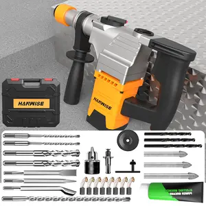 HANWISE 3-in-1 SDS Plus Rotary Hammer Drill, with Safety Clutch, 3 Functions Corded Rotomartillo for Concrete - Includes Drill Chuck, Drill Bits, Flat Chisel, Point Chisel, Carrying Case, Essential for Home Renovation