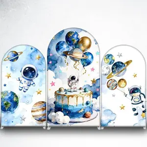 15-day Delivery Outer Space Astronaut and Planets Arch Backdrop Cover for Kids Birthday Photo Booth