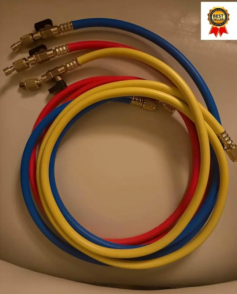 29986 Plus II 1/4 Inch Refrigerant Charging Hose with Compact Ball Valve End, 1/4" SAE Fittings, 4000 PSI Burst Pressure, 800 PSI Working Pressure, Color-Coded, Flexible & Durable for HVAC Technicians, Auto A/C Repairs, Color-Coded Hoses