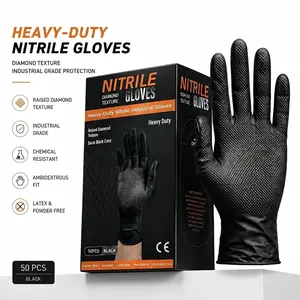 8Mil Heavy Duty Black Nitrile Gloves, Diamond Textured Ultra Grip, Latex Free Disposable Gloves for Mechanic, BBQ & Cleaning