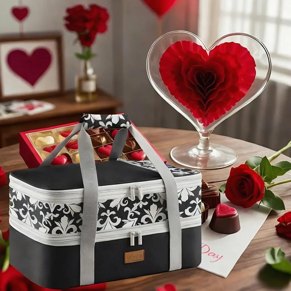 Expandable Insulated Casserole Carrier for Hot Or Cold Food, Double Decker Food Bag Lasagna Holder Carry Tote for Christmas Party/Beach/Potluck Parties/Cookouts/Picnic, Fits 9"x13" Baking Dish, Valentine's Day Gift