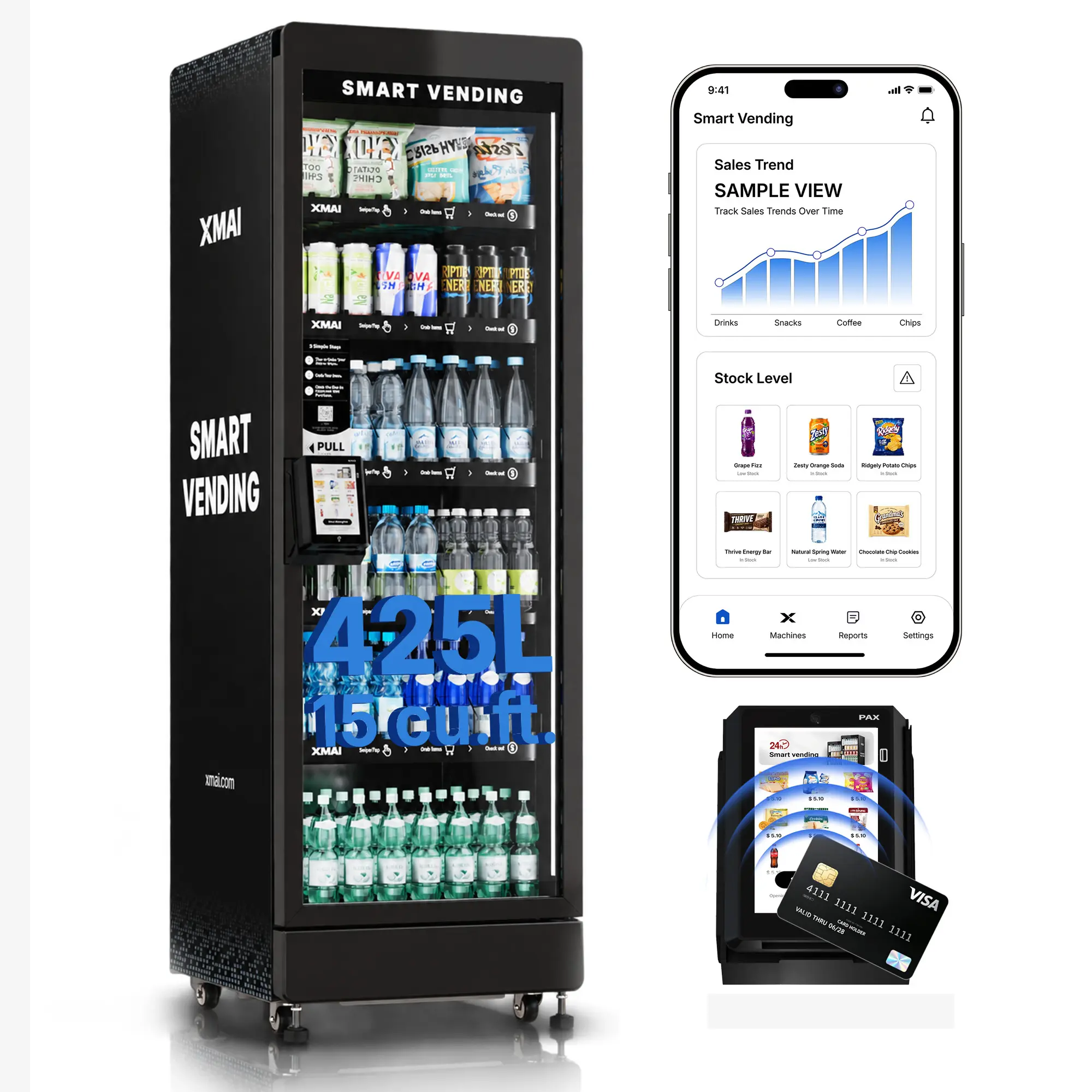 XMAI Core 425L Smart Refrigerated Vending Machine AI Vision Tech Energy Efficient 2.3 KWh/day Remote Management 4G LTE AI-Powered